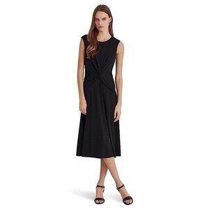 Ralph Lauren Womens Size 4 Black Twist Front Round Neck Cap Sleeve Midi Dress